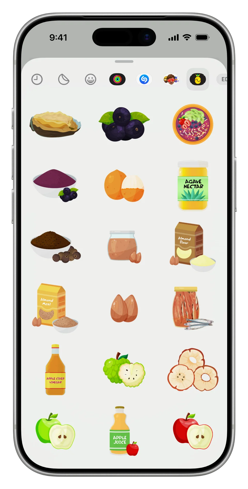 Nutrify's illustrated food sticker collection in iMessage.